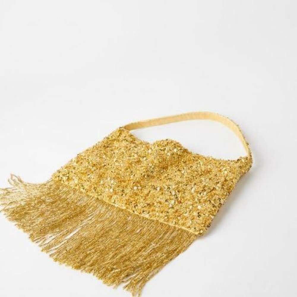 Zara Beaded Fringe & Gold Sequin Bling Bag NWT